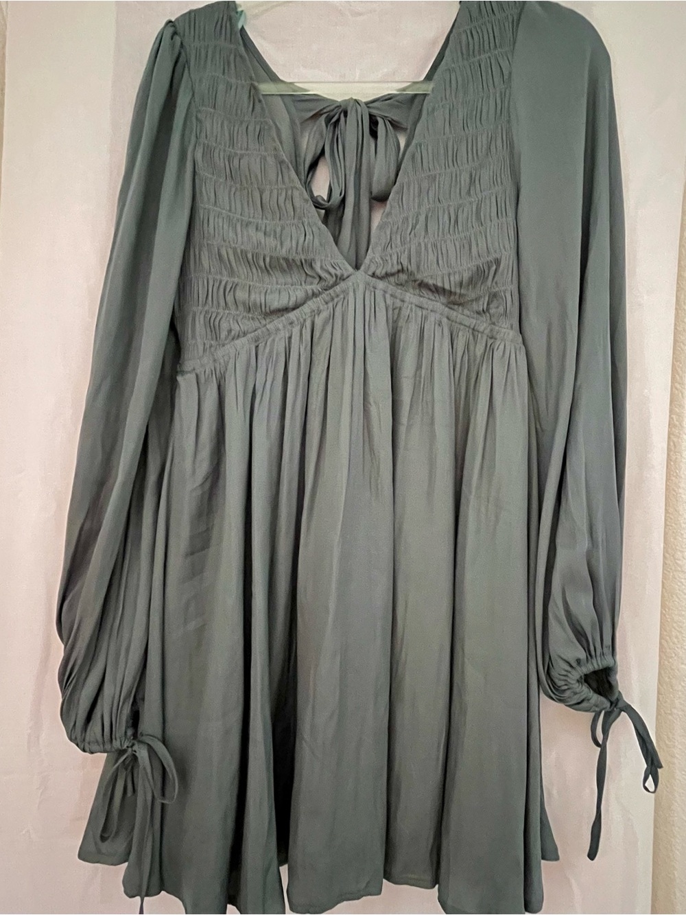 Mustard seed brand,Smocked V-Neck Long Sleeve Dress in Sage Green